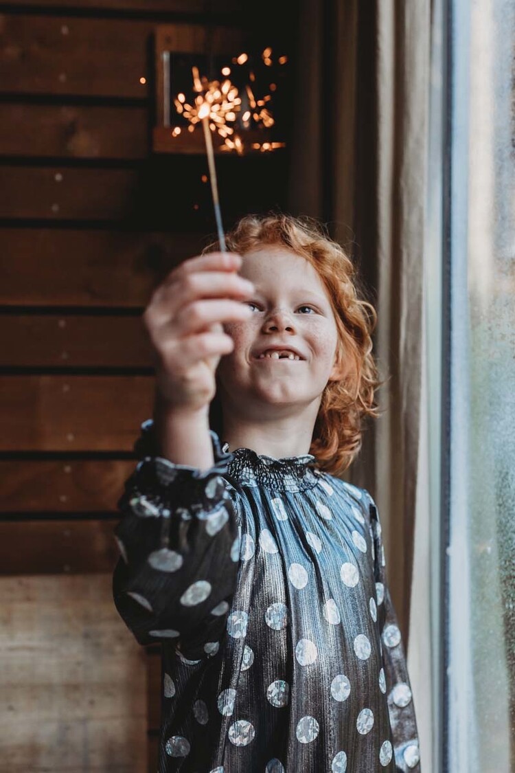 Sproet & Sprout Dress ruffle collar metallic dots