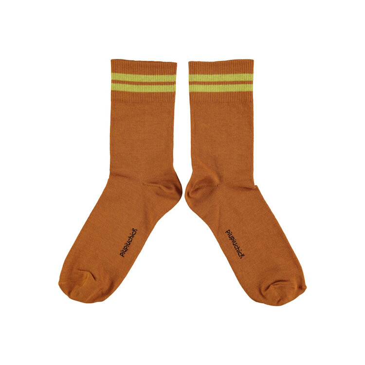 Piupiuchick Short socks - Camel w/ yellow stripes