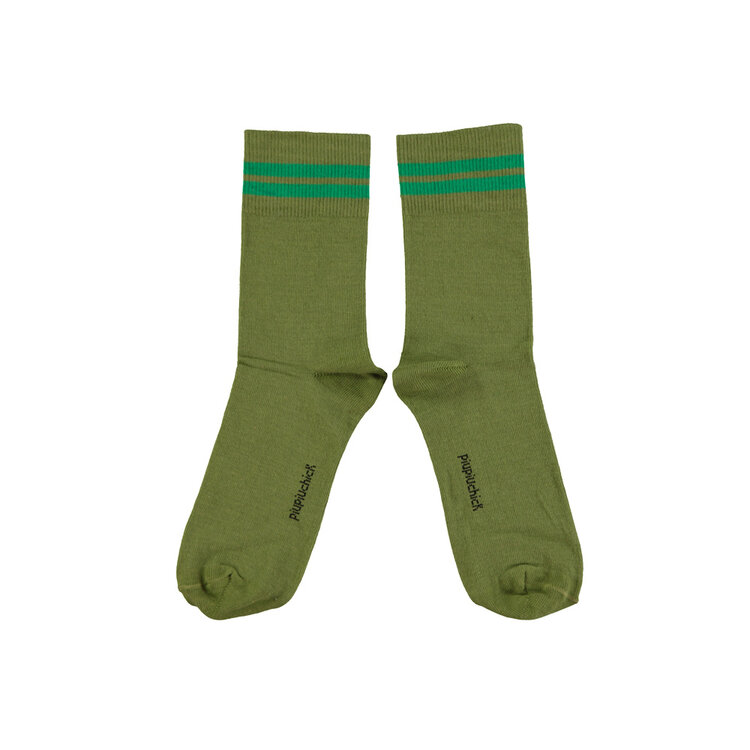 Piupiuchick Short socks - Olive green w/ green stripes