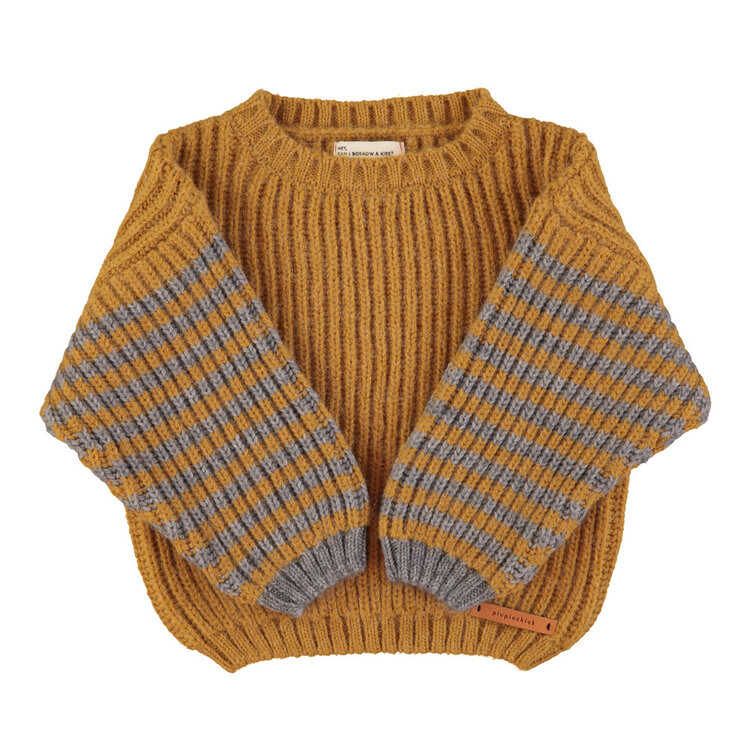 Piupiuchick Knitted sweater - Camel & gray stripes
