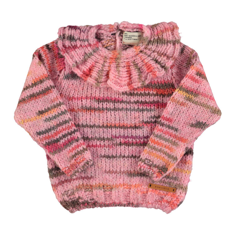 Piupiuchick Knitted sweater w/ collar - Multicolor pink