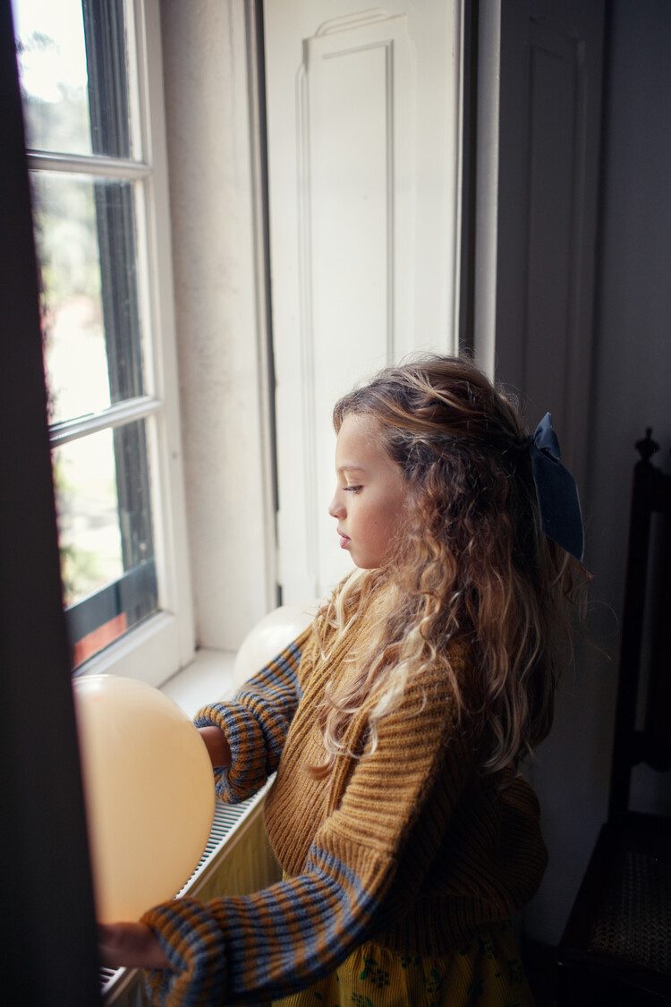 Piupiuchick Knitted sweater - Camel & gray stripes