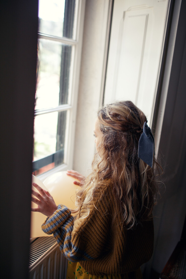 Piupiuchick Knitted sweater - Camel & grey stripes