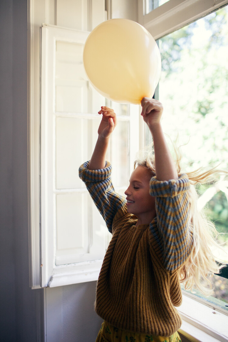 Piupiuchick Knitted sweater - Camel & gray stripes