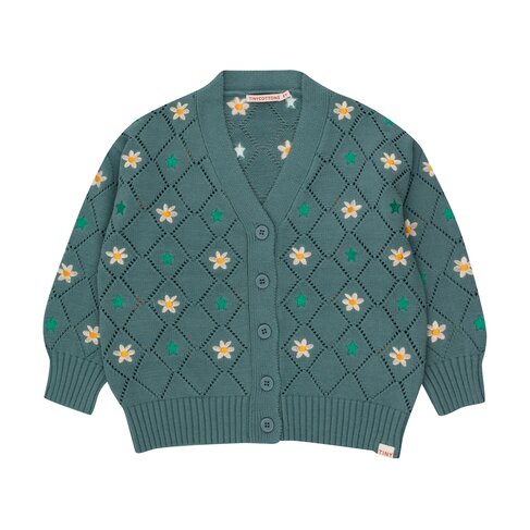 Tinycottons STARS AND FLOWERS CARDIGAN - dark pistachio