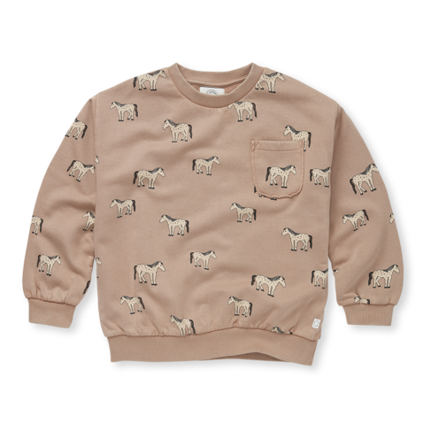 Sproet & Sprout Sweatshirt Pocket Horses Print - Praline
