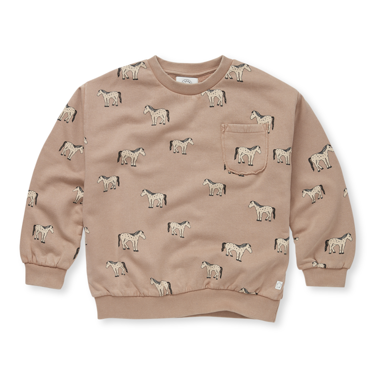 Sproet & Sprout Sweatshirt Pocket Horses Print - Praline