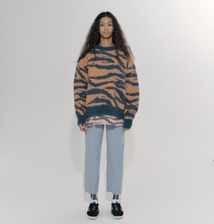 Main Story UK Jacquard Sweater - Teal & Coral Animal Knit