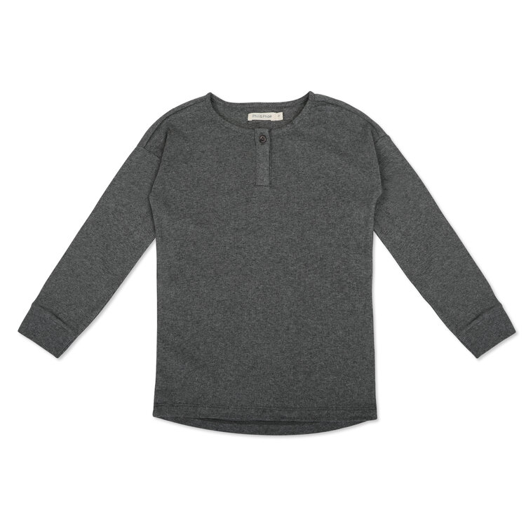Phil & Phae Rib henley top l/s - dark gray melange