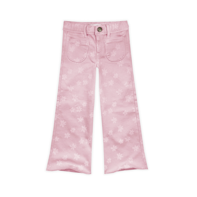 Sproet & Sprout Flare Denim Pants Daisies Print - Summer Sorbet