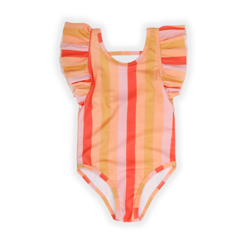 Sproet & Sprout Ruffle Swimsuit Stripes - Nectarine