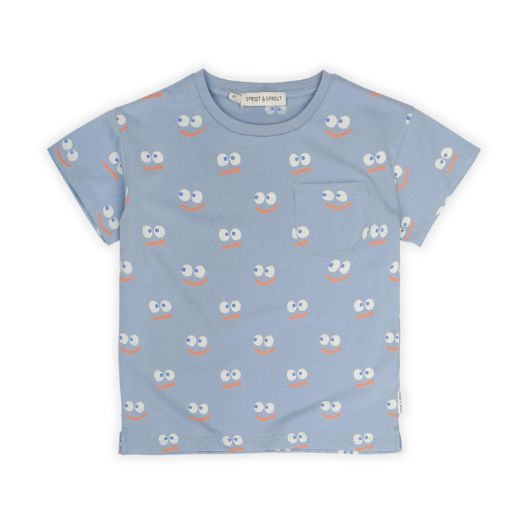 Sproet & Sprout T-shirt Pocket Smiley Print - Misty Blue