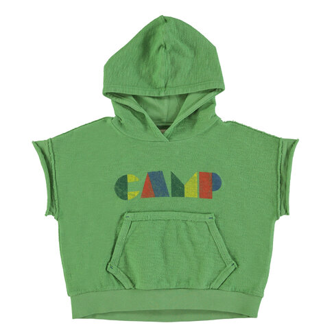 Piupiuchick Sleeveless hooded sweatshirt | green w/ multicolor "camp" print