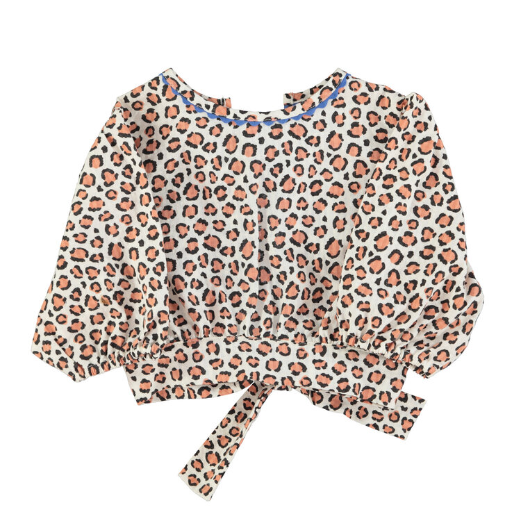 Piupiuchick Cropped Blouse w/ baloon sleeves  | ecru w/ animal print