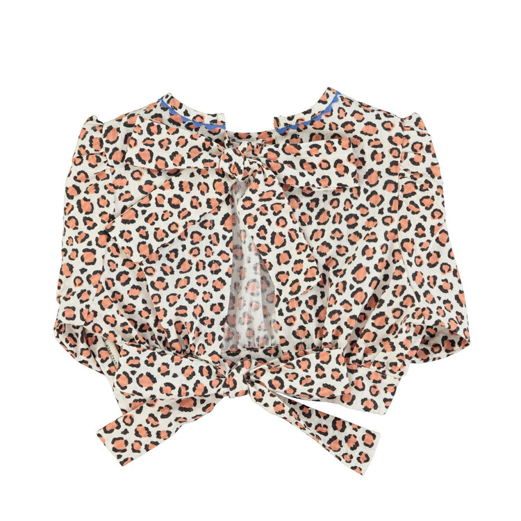 Piupiuchick Cropped Blouse w/ baloon sleeves  | ecru w/ animal print