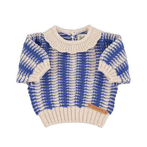 Piupiuchick Knitted Blouse w/ collar | ecru & blue