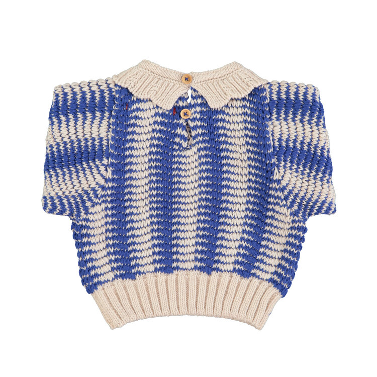 Piupiuchick Knitted Blouse w/ collar | ecru & blue