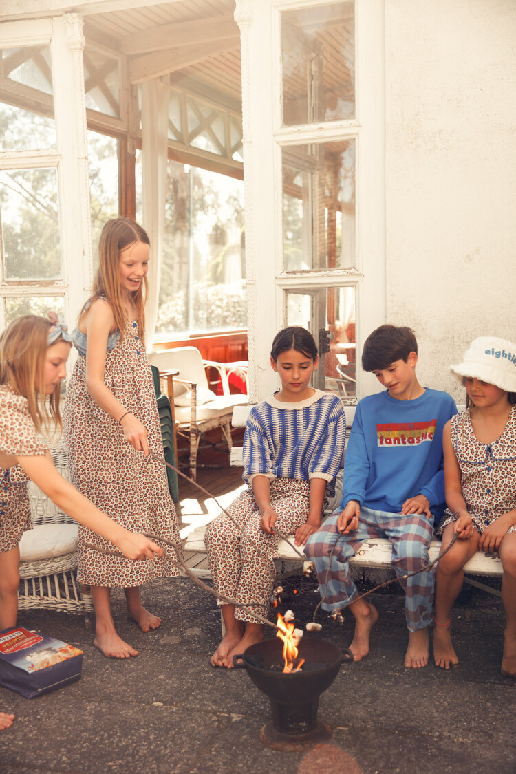 Piupiuchick Knitted Blouse w/ collar | ecru & blue