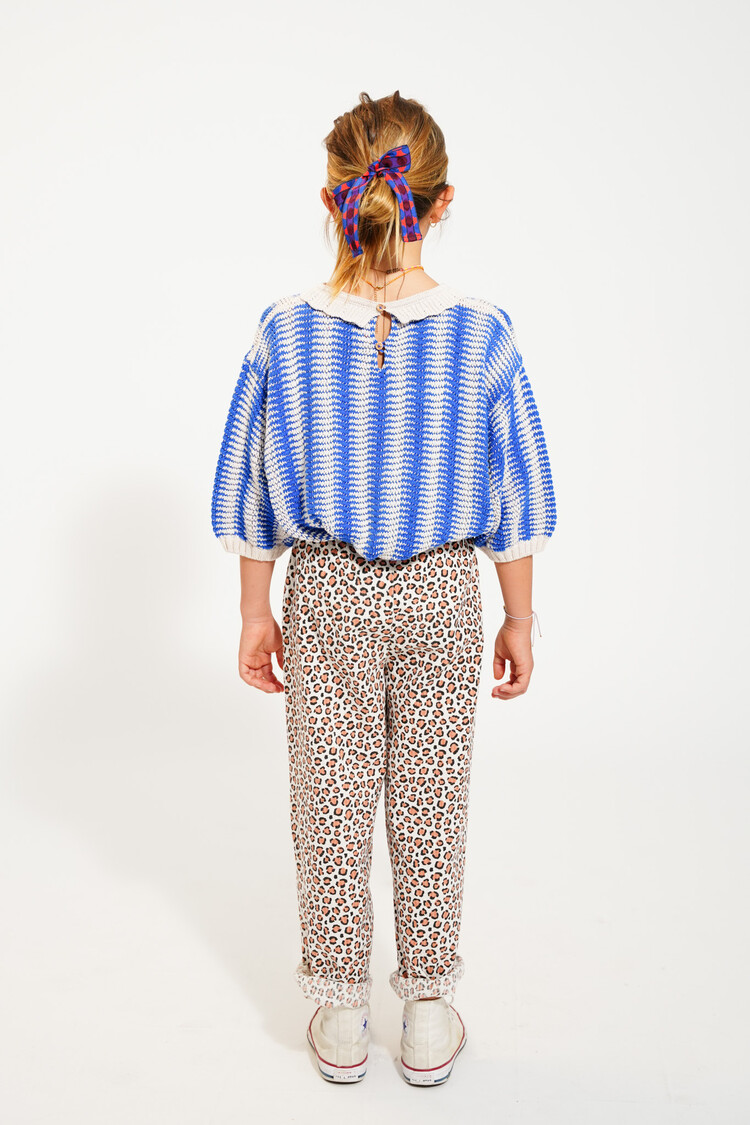 Piupiuchick Knitted Blouse w/ collar | ecru & blue