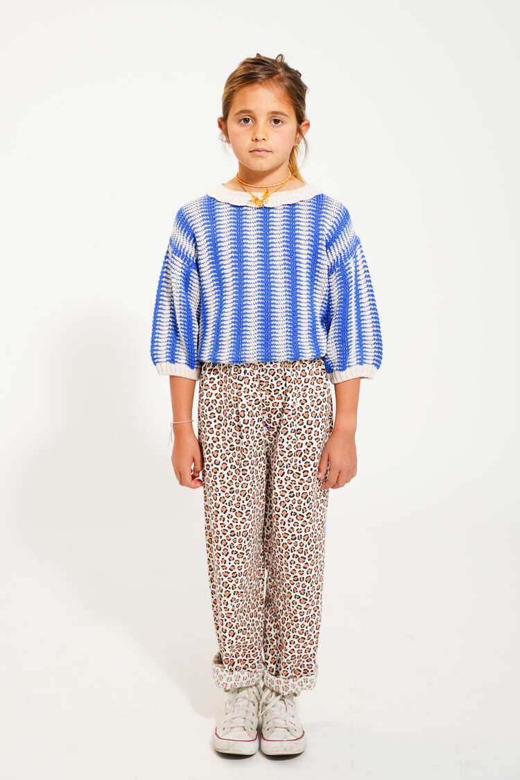 Piupiuchick Knitted Blouse w/ collar | ecru & blue