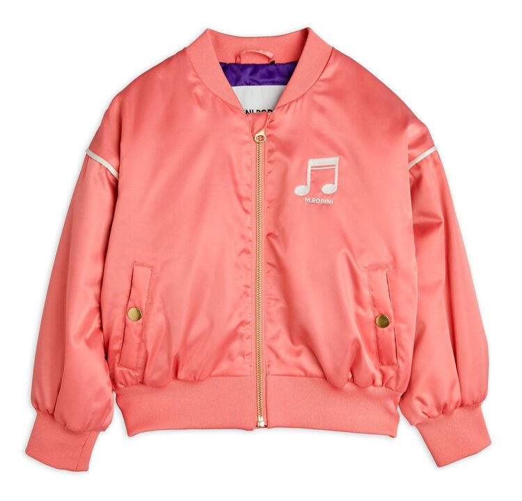 Mini Rodini Note chenille satin baseball jacket - Pink