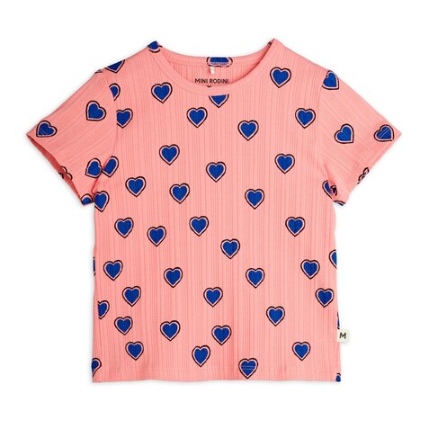 Mini Rodini Outlined hearts on ss tee - Pink