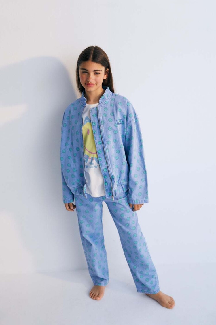 The New Society Bomber Smiley - Light Blue Denim