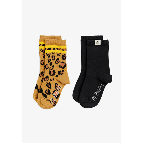 Mini Rodini Basic Leopard 2-pack socks - Black/Leo