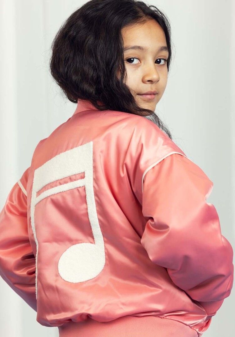 Mini Rodini Note chenille satin baseball jacket - Pink