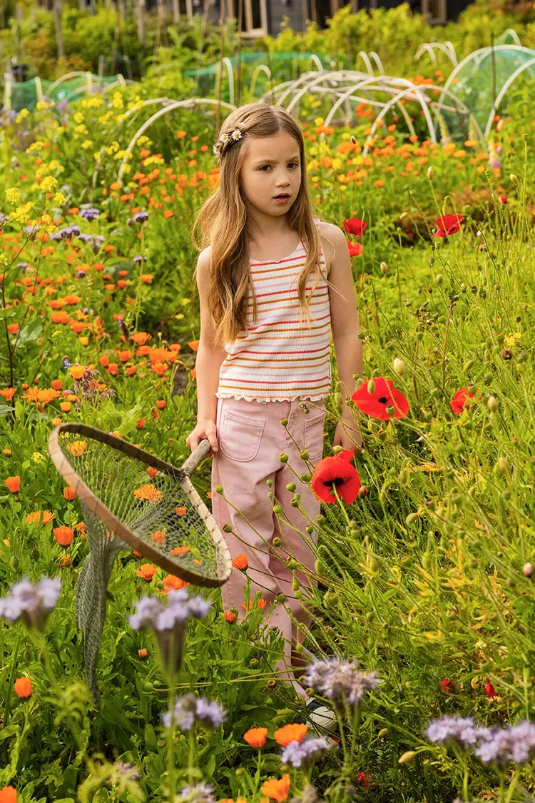 Sproet & Sprout Flare Denim Pants Daisies Print - Summer Sorbet