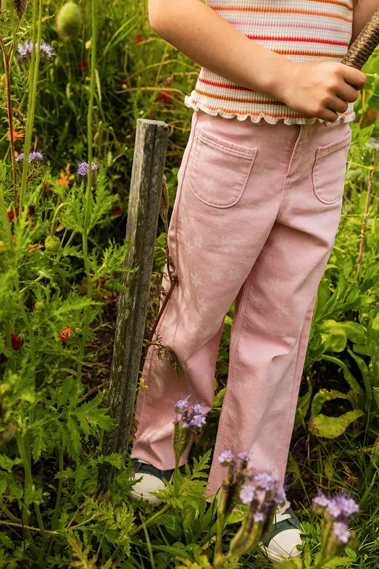 Sproet & Sprout Flare Denim Pants Daisies Print - Summer Sorbet