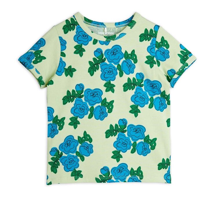 Mini Rodini Blue roses aop ss tee - Green