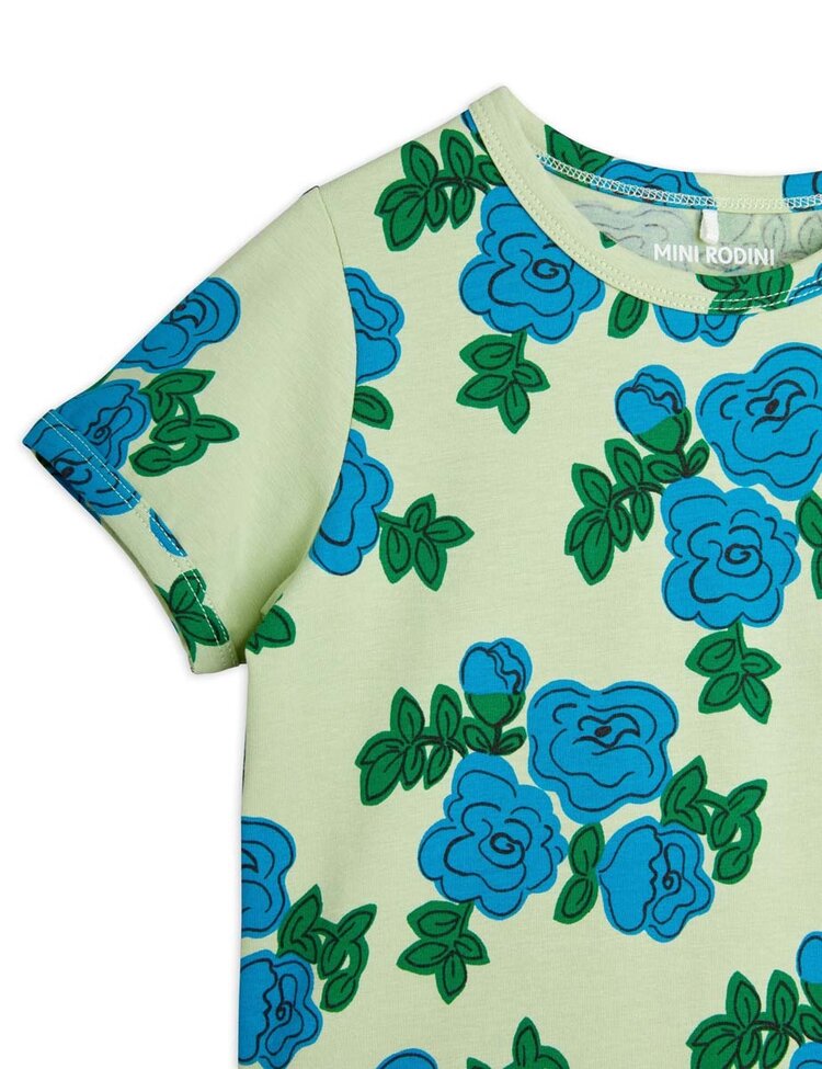 Mini Rodini Blue roses aop ss tee - Green