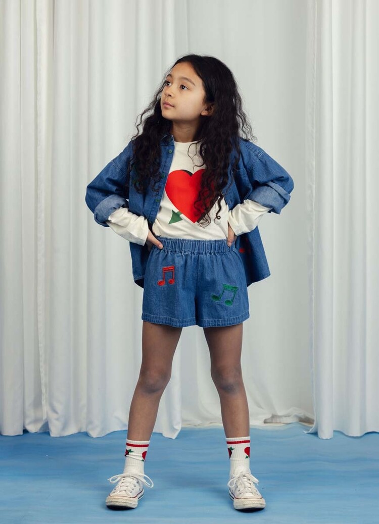 Mini Rodini Note emb lightweight denim shorts