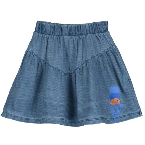 Lotiekids Denim Skirt Ice Cream Print - Washed Indigo