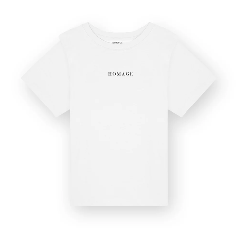 HOMAGE - Kids denim Logo Tee with Shoulder Details White