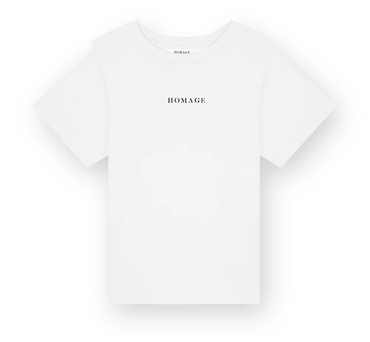 HOMAGE - Kids denim Logo Tee with Shoulder Details White