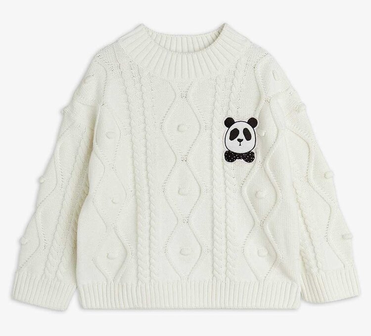 Mini Rodini Panda Texture Knit Sweater - Offwhite