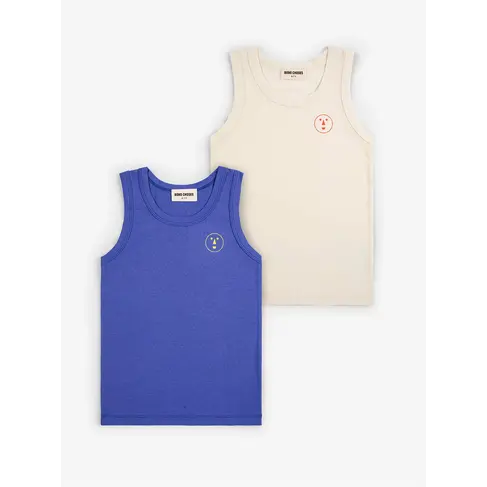 Bobo Choses Have Fun Face tank top set Blue/White