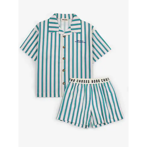 Bobo Choses Green Stripes loungewear woven set
