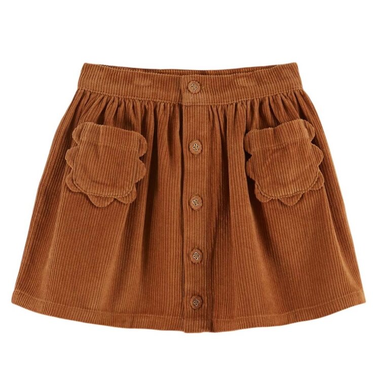 Emile et Ida Jupe Poches Fleurs Velours - Pecan