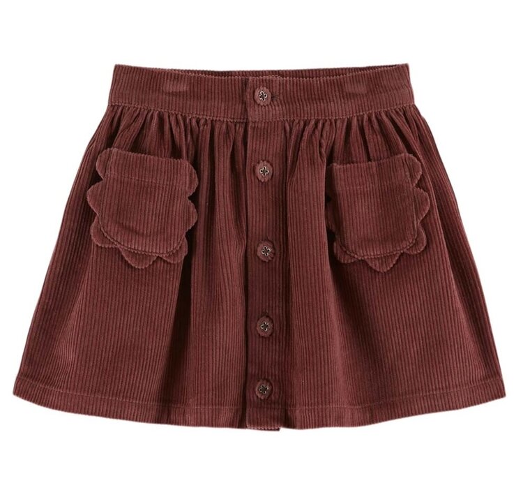 Emile et Ida Jupe Poches Fleurs Velours - Violine