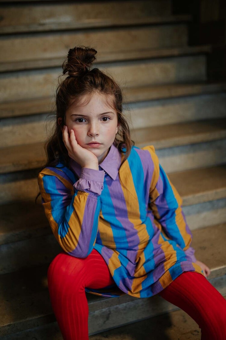 REPOSE AMS A Simple Fit Dress - Tricolor Block Stripe