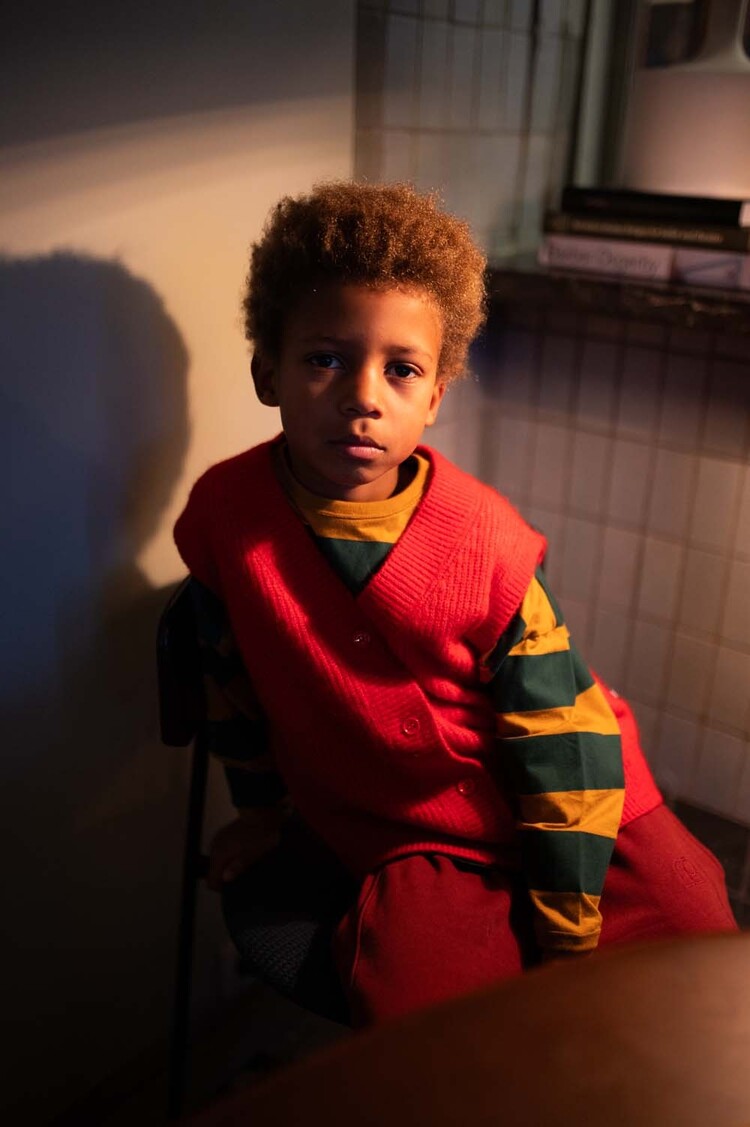 REPOSE AMS Wide Cut Long Sleeve - Gold Country Green Block Stripe