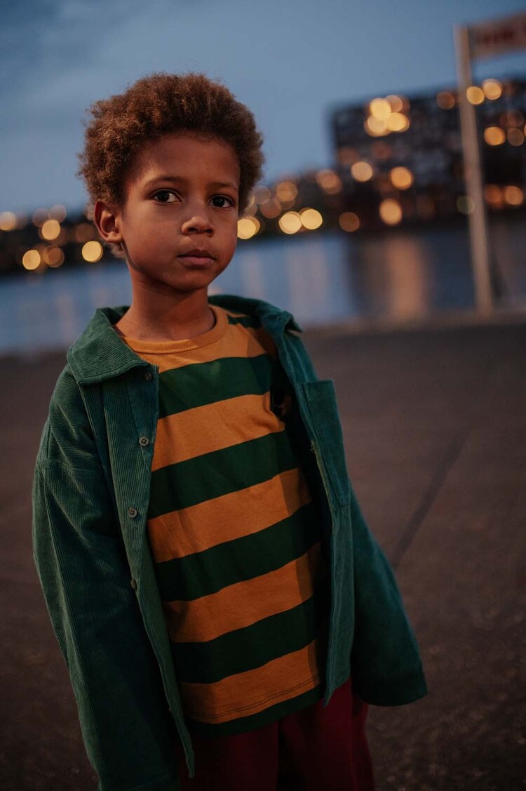 REPOSE AMS Wide Cut Long Sleeve - Gold Country Green Block Stripe