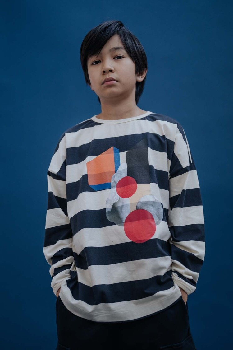 REPOSE AMS Wide Cut Long Sleeve - Graphite Night Block Stripe