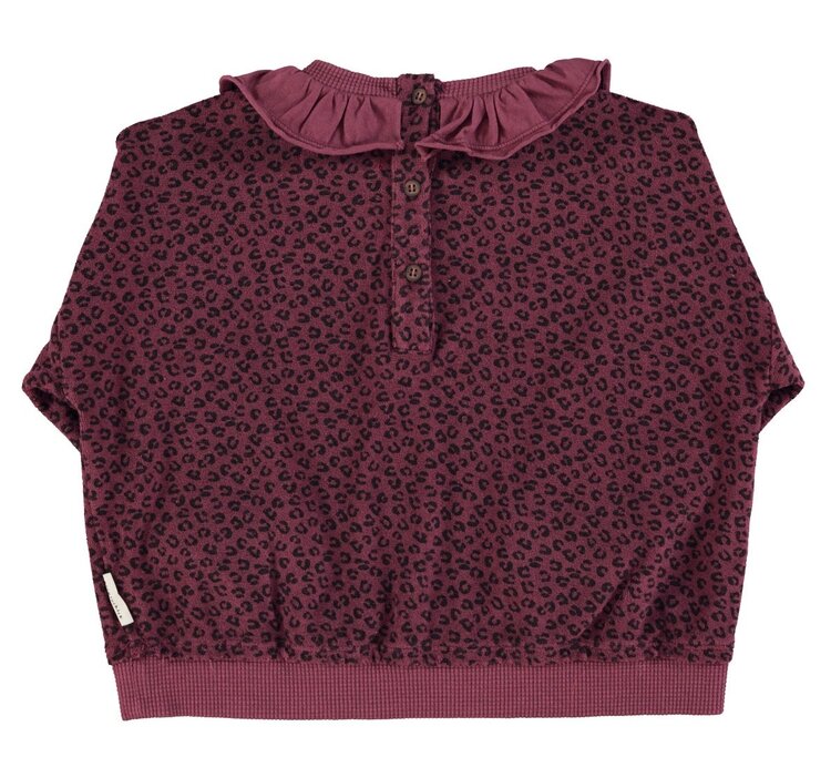 Piupiuchick Terry cotton sweatshirt | Eggplant w/ animal print