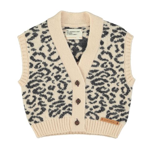 Piupiuchick Knitted waistcoat | Light pink w/ black animal print