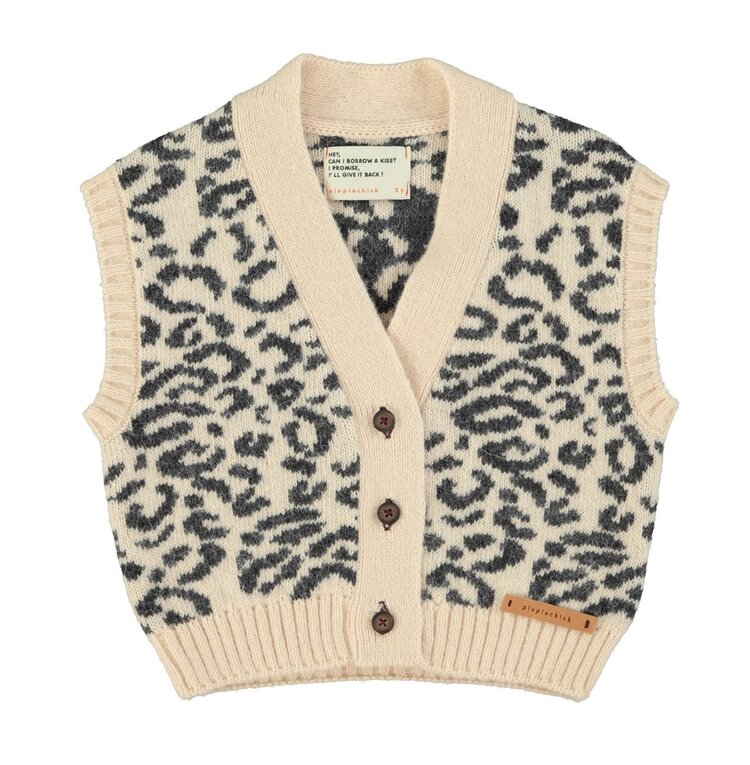 Piupiuchick Knitted waistcoat | Light pink w/ black animal print