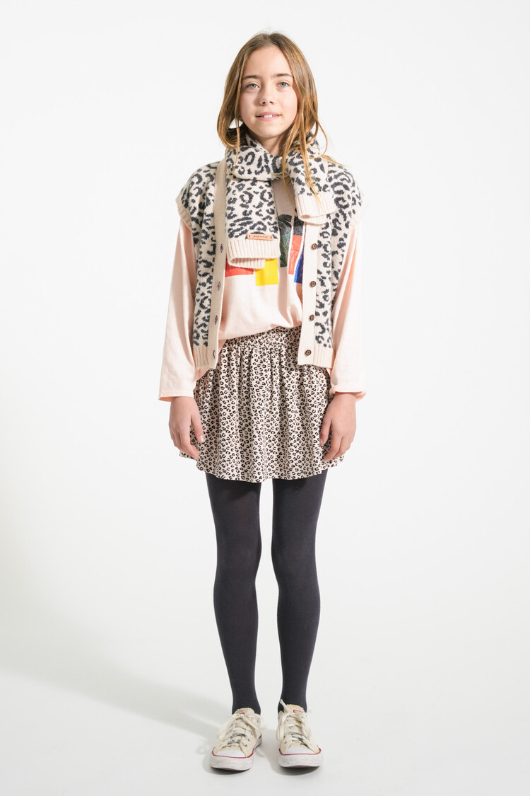 Piupiuchick Knitted waistcoat | Light pink w/ black animal print